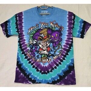 Liquid Blue Tshirt Mens XL Alice Wonderland Mad Hatter Tie Dye Double Sided 2018